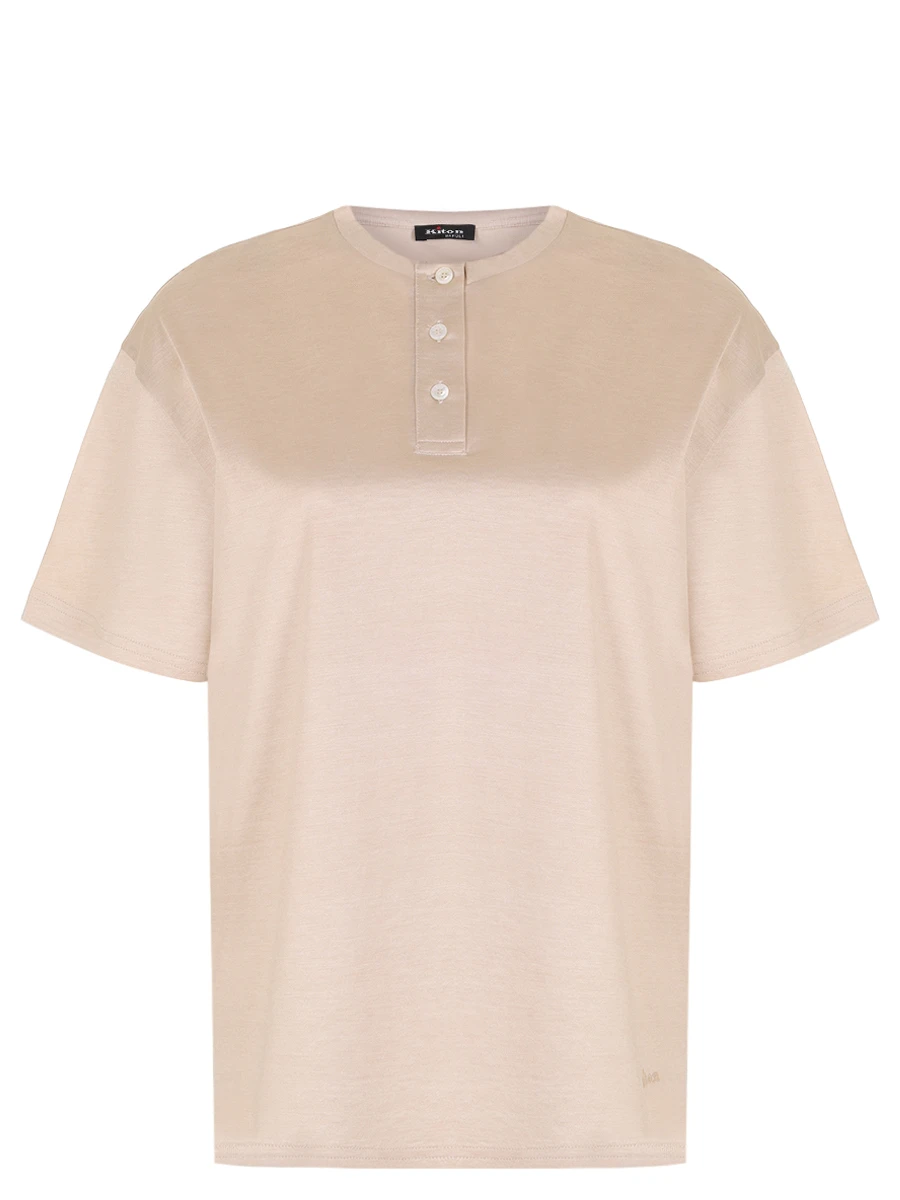 Футболка из шелка и хлопка KITON D59419K0525F06000 Бежевый 