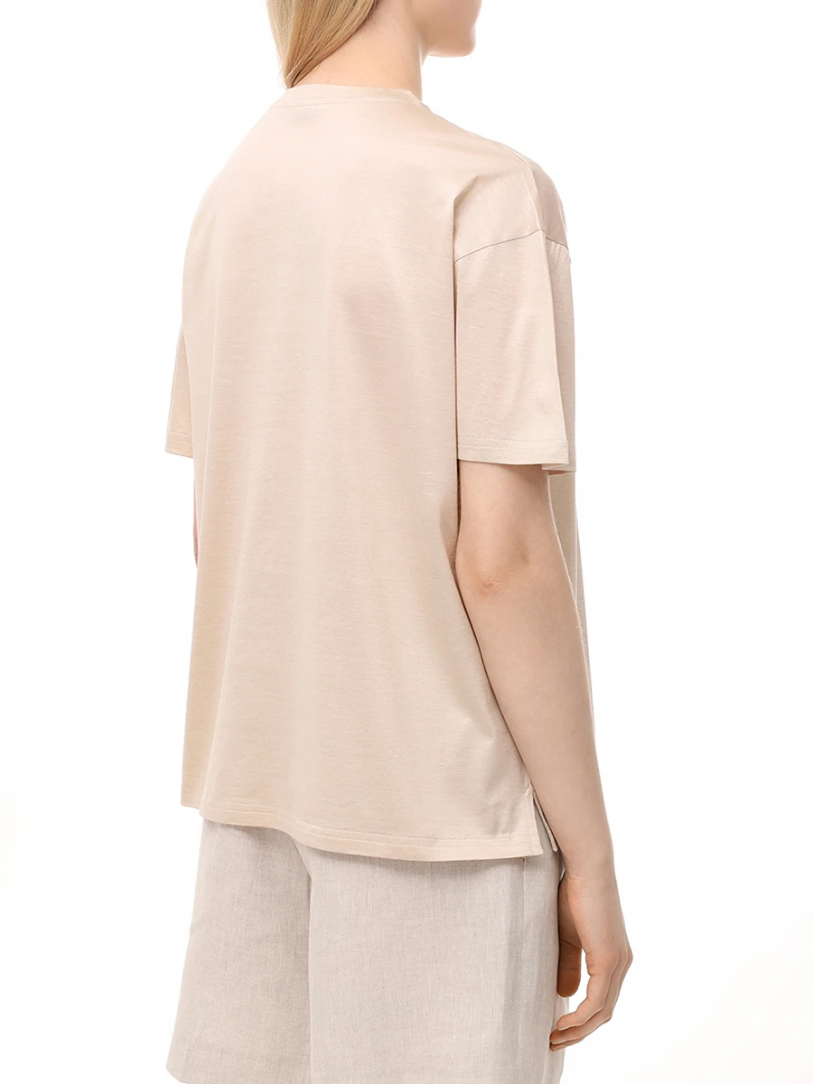 Футболка из шелка и хлопка KITON D59419K0525F06000 Бежевый  Фото 3
