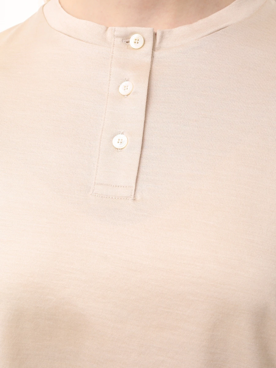 Футболка из шелка и хлопка KITON D59419K0525F06000 Бежевый  Фото 5