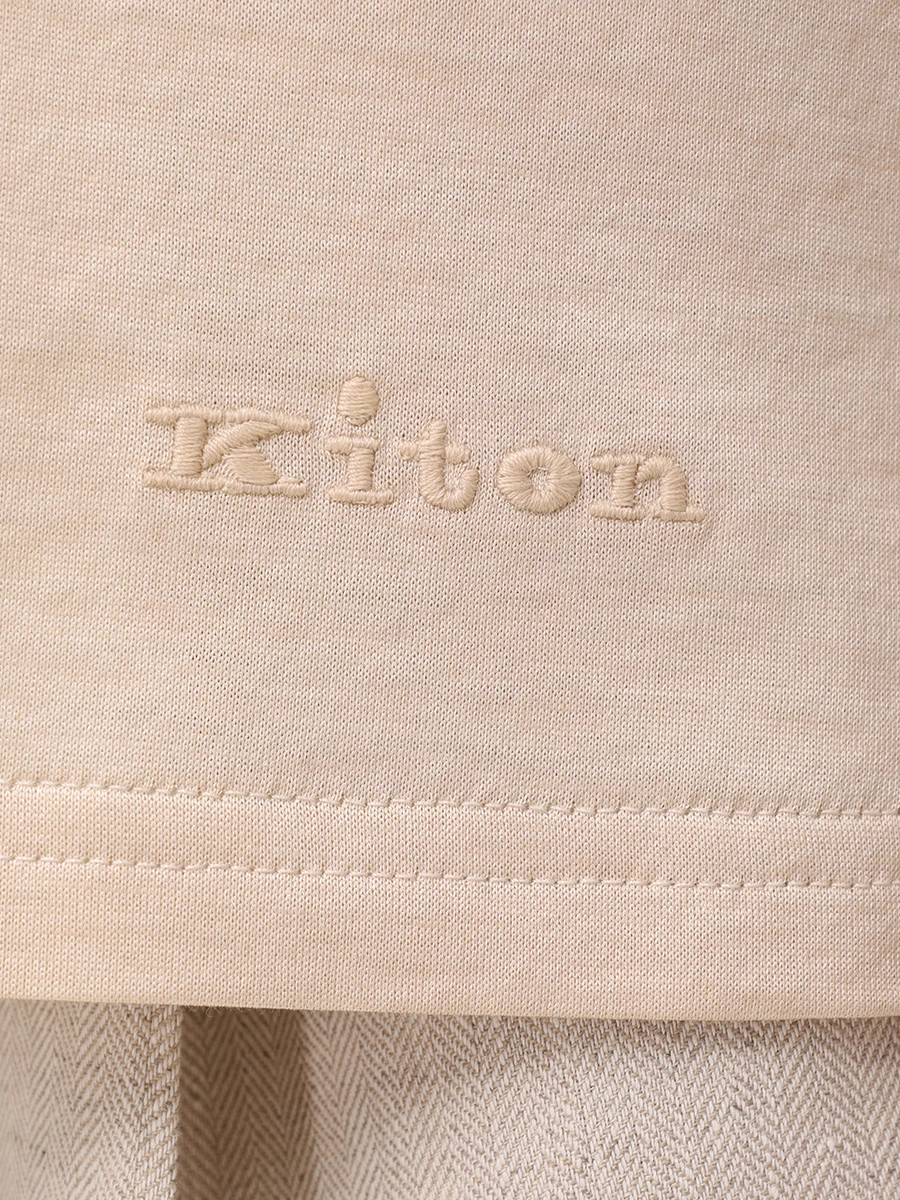 Футболка из шелка и хлопка KITON D59419K0525F06000 Бежевый  Фото 6
