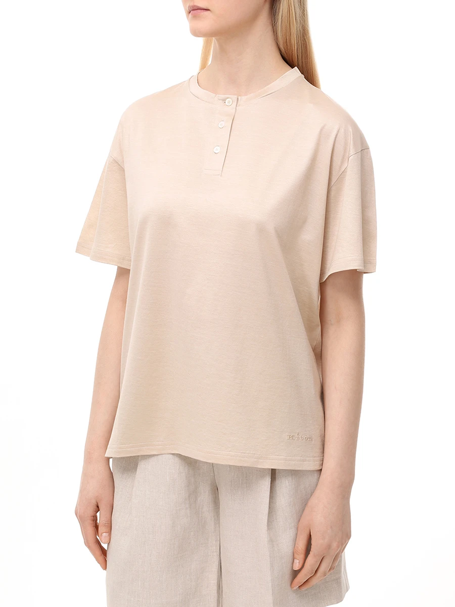 Футболка из шелка и хлопка KITON D59419K0925F06001 Бежевый  Фото 4
