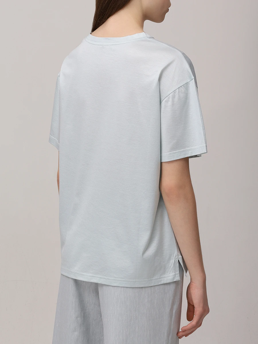 Футболка из шелка и хлопка KITON D59420K0925F01001 Голубой  Фото 3