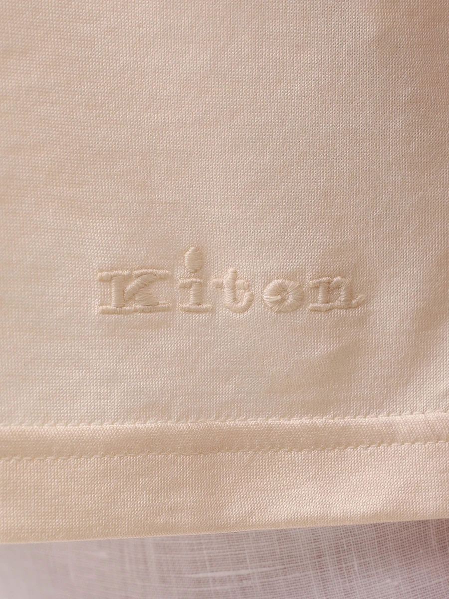 Футболка из шелка и хлопка KITON D59420K0925F02001 Бежевый  Фото 6