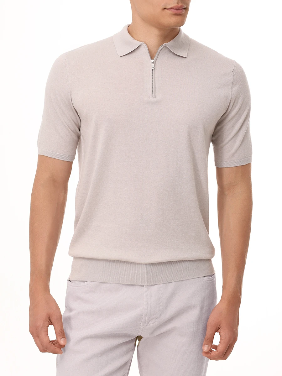 Поло хлопковое FIORONI CASHMERE MK28609С3 0023 E4 Светло Серый  Фото 4