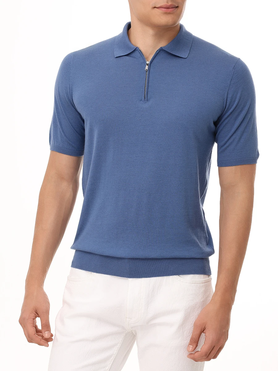 Поло хлопковое FIORONI CASHMERE MK28609С3 0027 E8 Синий  Фото 4