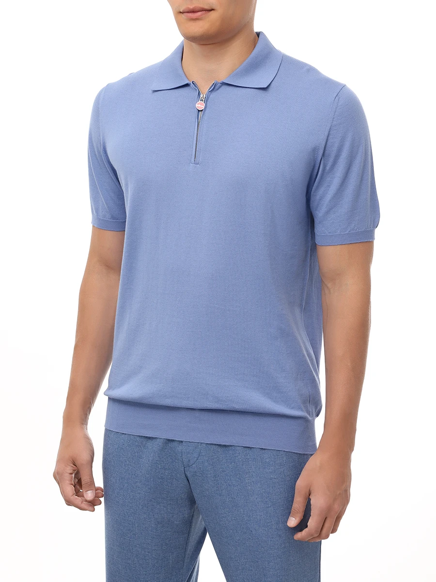 Поло хлопковое KITON UMKX33ZK29100E Голубой  Фото 4