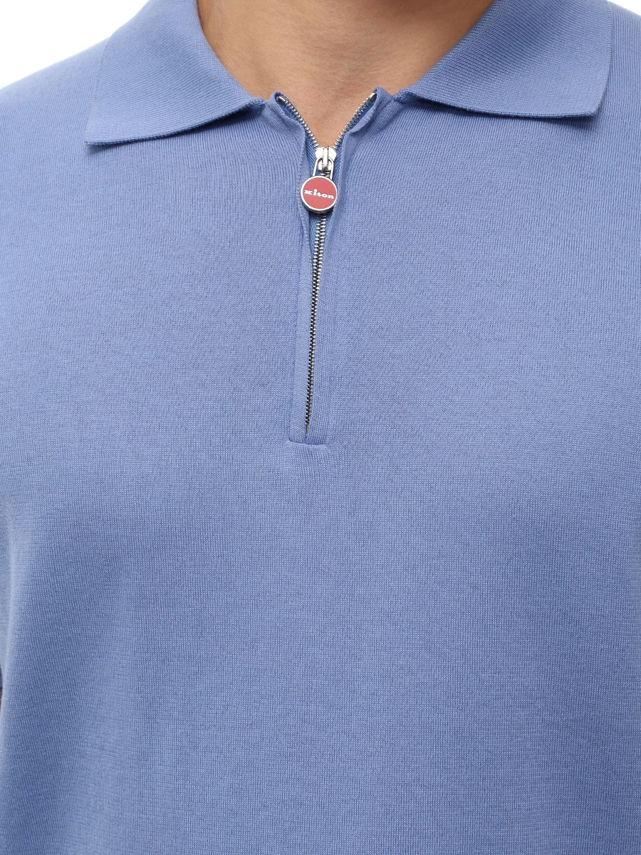 Поло хлопковое KITON UMKX33ZK29100E Голубой  Фото 5
