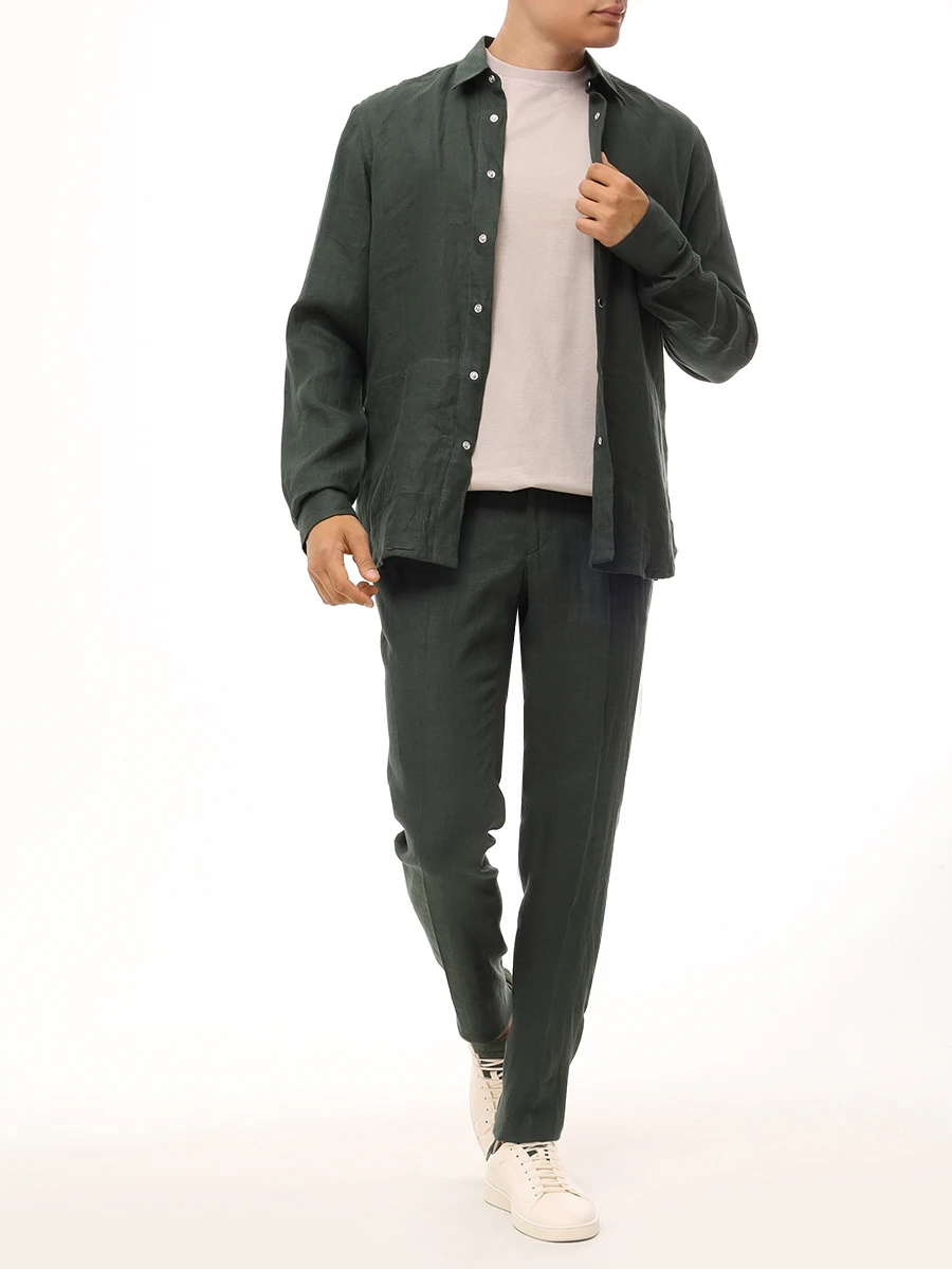 Брюки льняные KITON UPN01H0928611001 Зеленый  Фото 2
