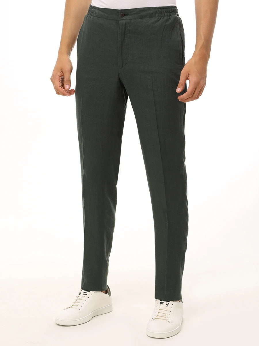 Брюки льняные KITON UPN01H0928611001 Зеленый  Фото 4