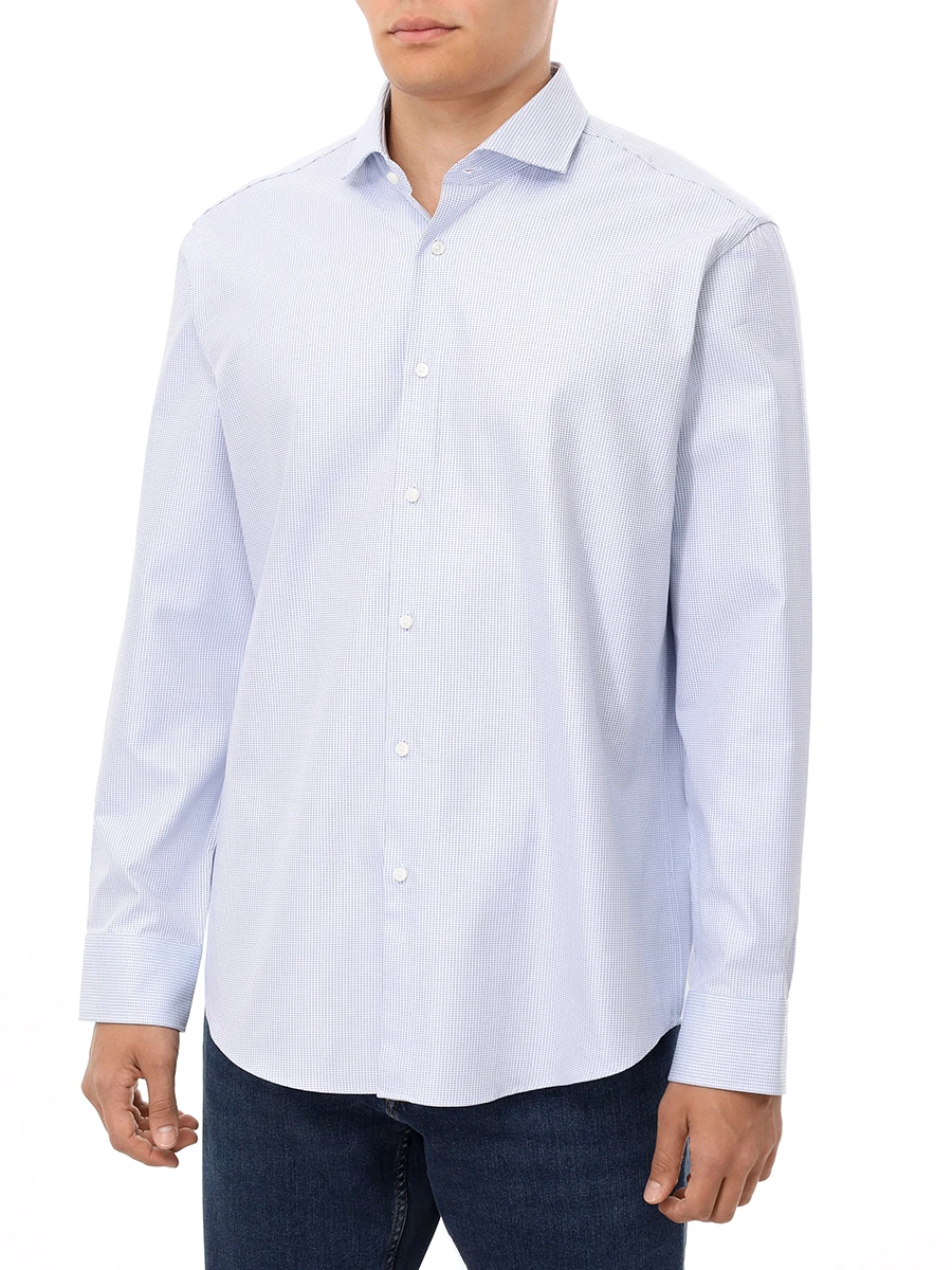 Рубашка Regular Fit хлопковая BOSS 50532839/450 Голубой  Фото 4
