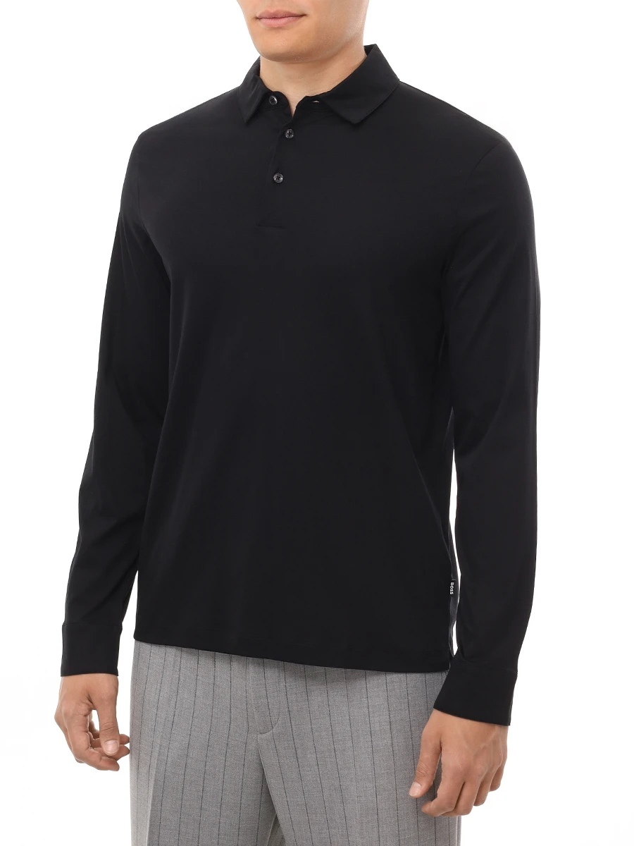 Поло Slim Fit хлопковое BOSS 50533572/001 Черный  Фото 4