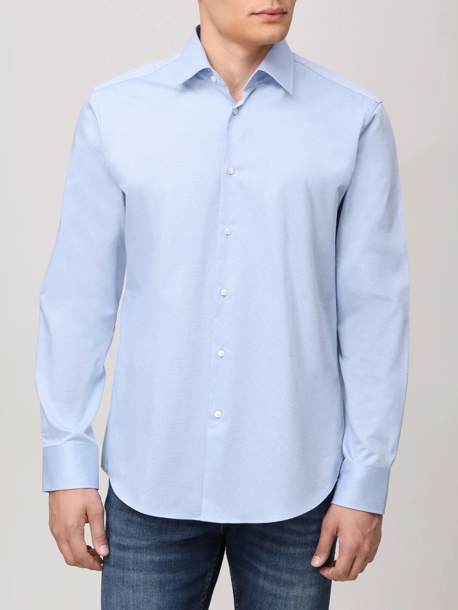 Рубашка Regular Fit хлопковая BOSS 50533979/450 Голубой  Фото 4
