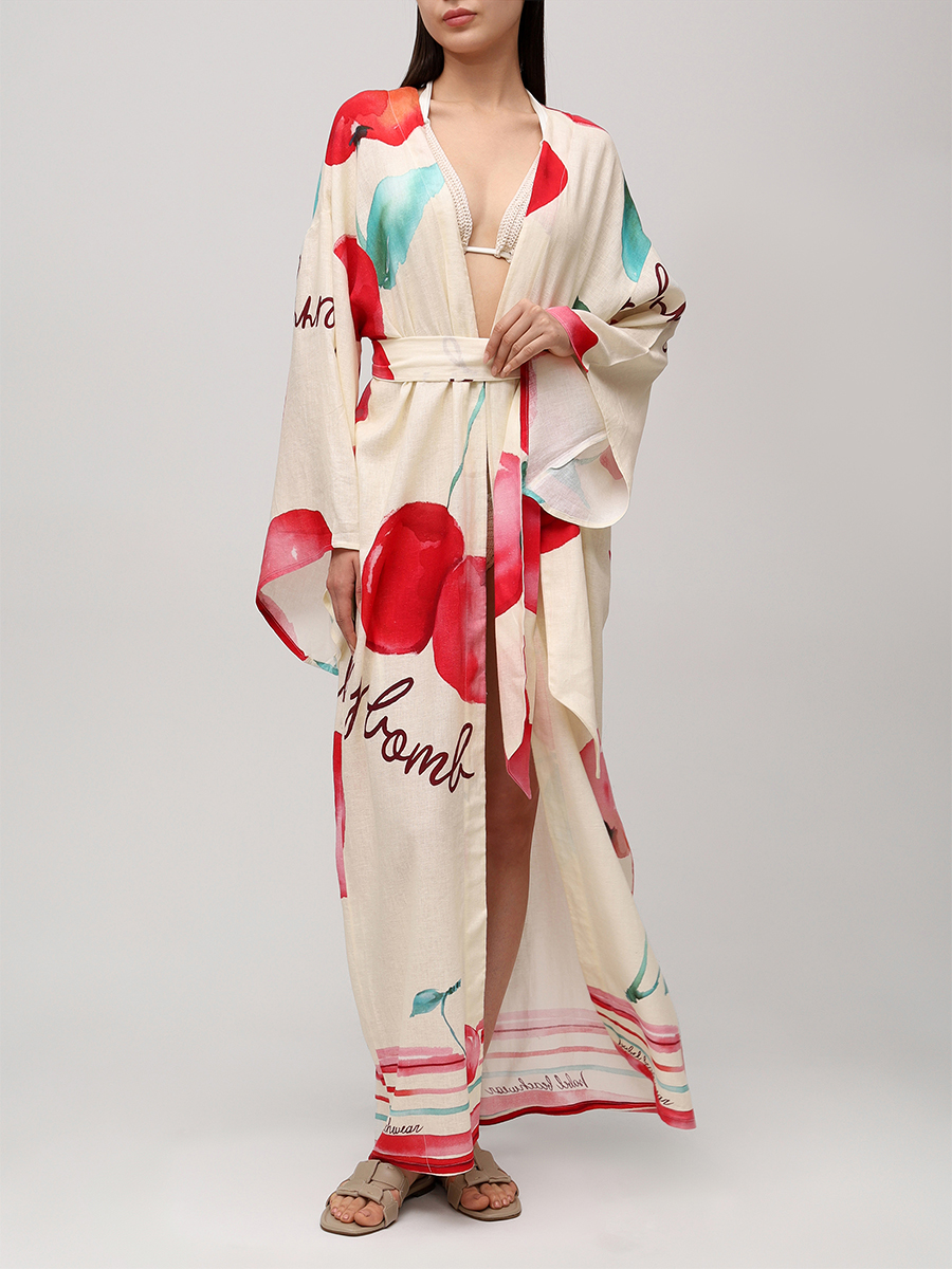 

Платье изо льна и вискозы, Принт, MAXI KIMONO