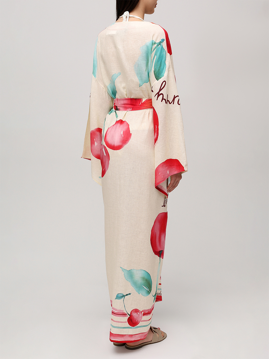 

Платье изо льна и вискозы, Принт, MAXI KIMONO