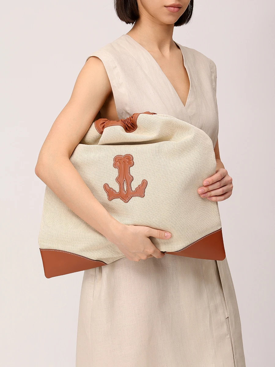 Сумка из хлопка и кожи LÉAH S24.SAC.050.7000.101 Бежевый  Фото 2