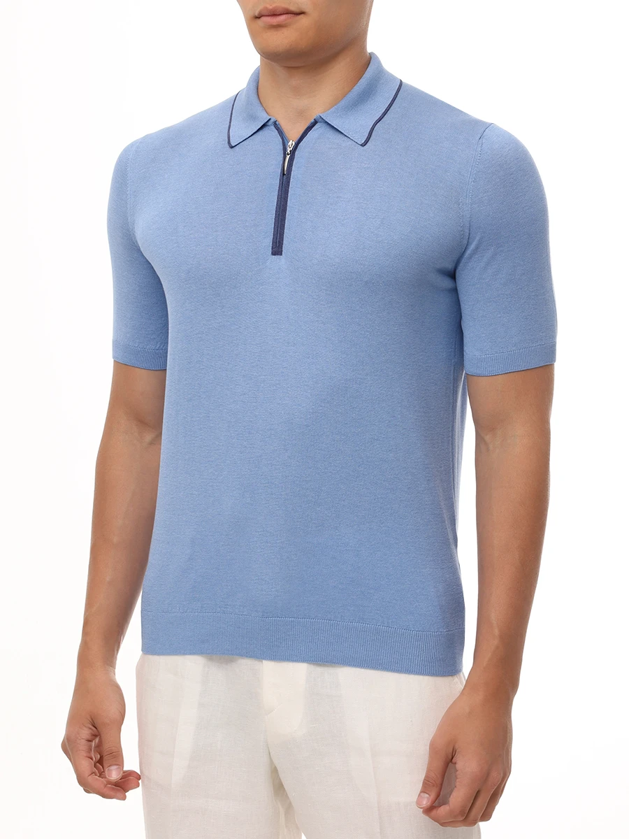 Поло шелковое GRAN  SASSO 43166/23506/530 Голубой  Фото 4