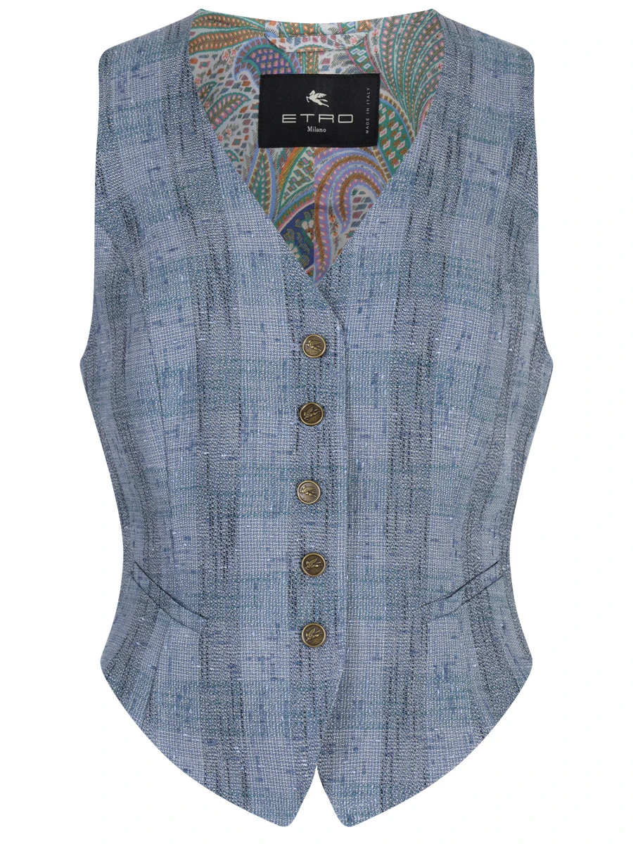 Жилет из льна и вискозы ETRO WRDA0006 99TTE36S9883 Голубой 