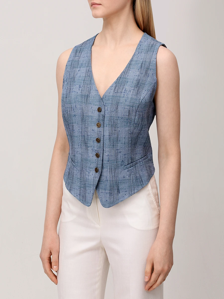 Жилет из льна и вискозы ETRO WRDA0006 99TTE36S9883 Голубой  Фото 4