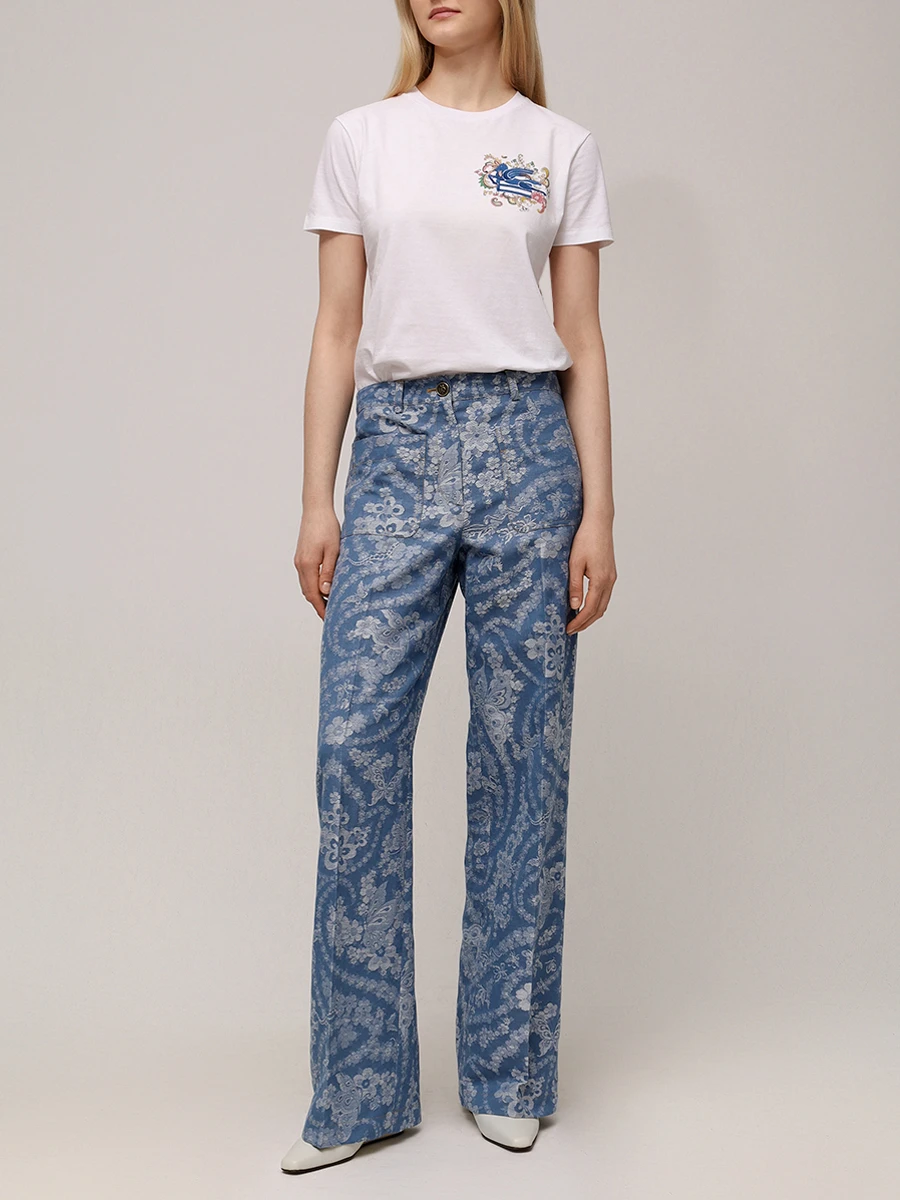 Джинсы из хлопка и льна ETRO WREA0041 99TJEC0S9880 Голубой  Фото 2