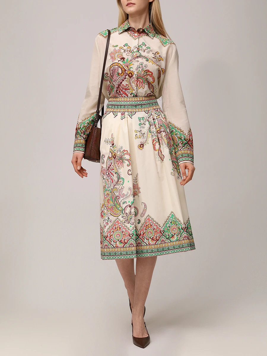 Рубашка из хлопка и шелка ETRO WRIA0013 AK779X0802 Кремовый  Фото 2