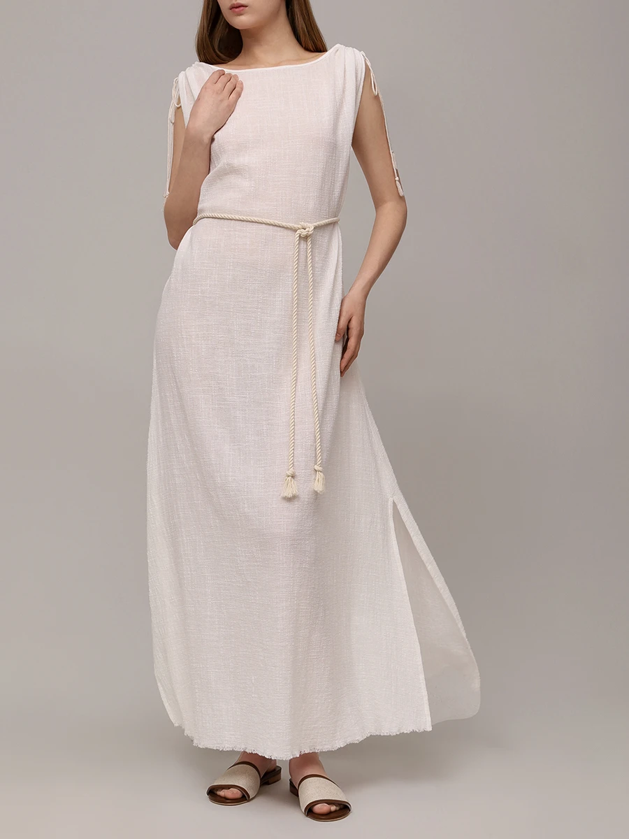 Платье хлопковое MAISON SAINT JULIEN Alexandrie long dress round neck deep u back Белый  Фото 2