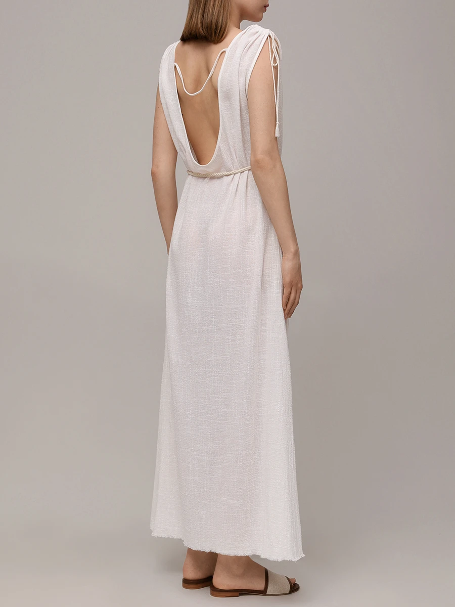 Платье хлопковое MAISON SAINT JULIEN Alexandrie long dress round neck deep u back Белый  Фото 3