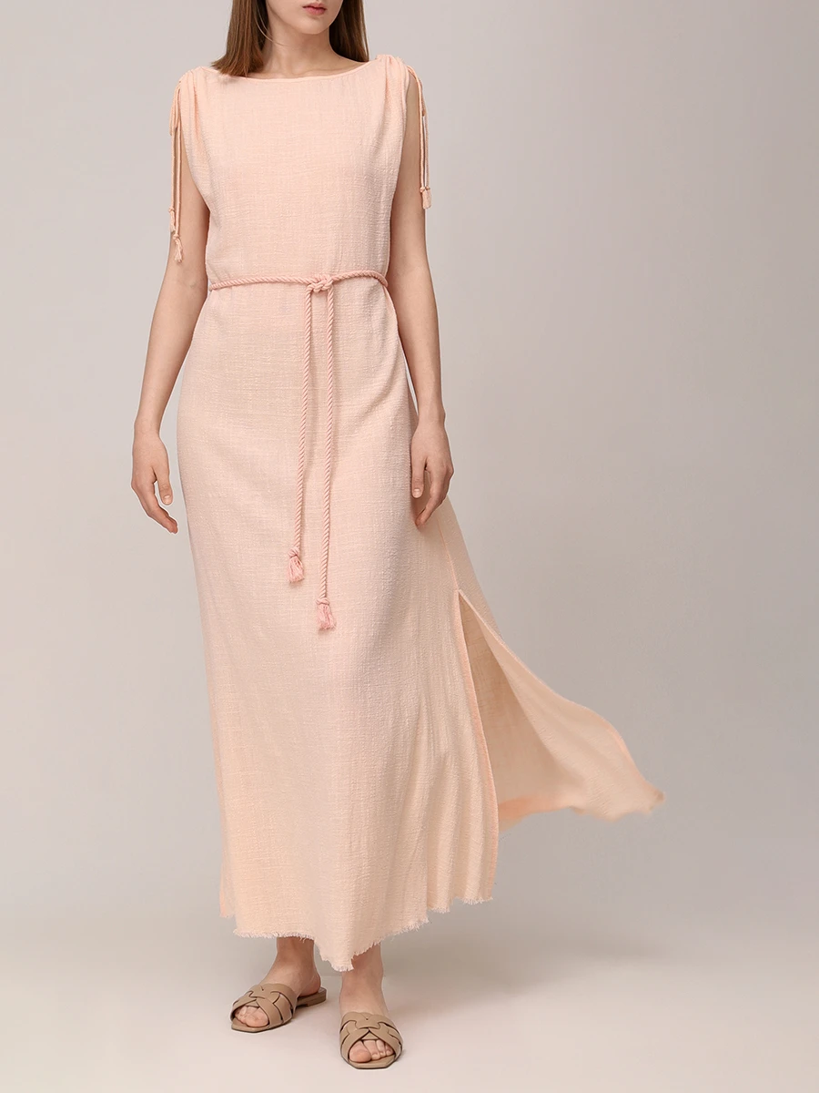 Платье хлопковое MAISON SAINT JULIEN Alexandrie long dress round neck deep u back Бежевый  Фото 2