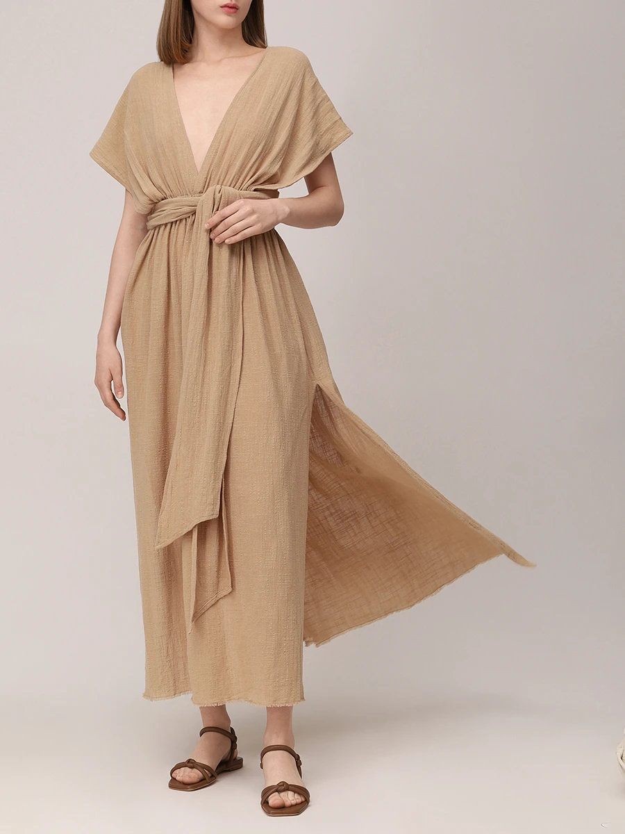 Платье хлопковое MAISON SAINT JULIEN Empire long strap dress Коричневый  Фото 2