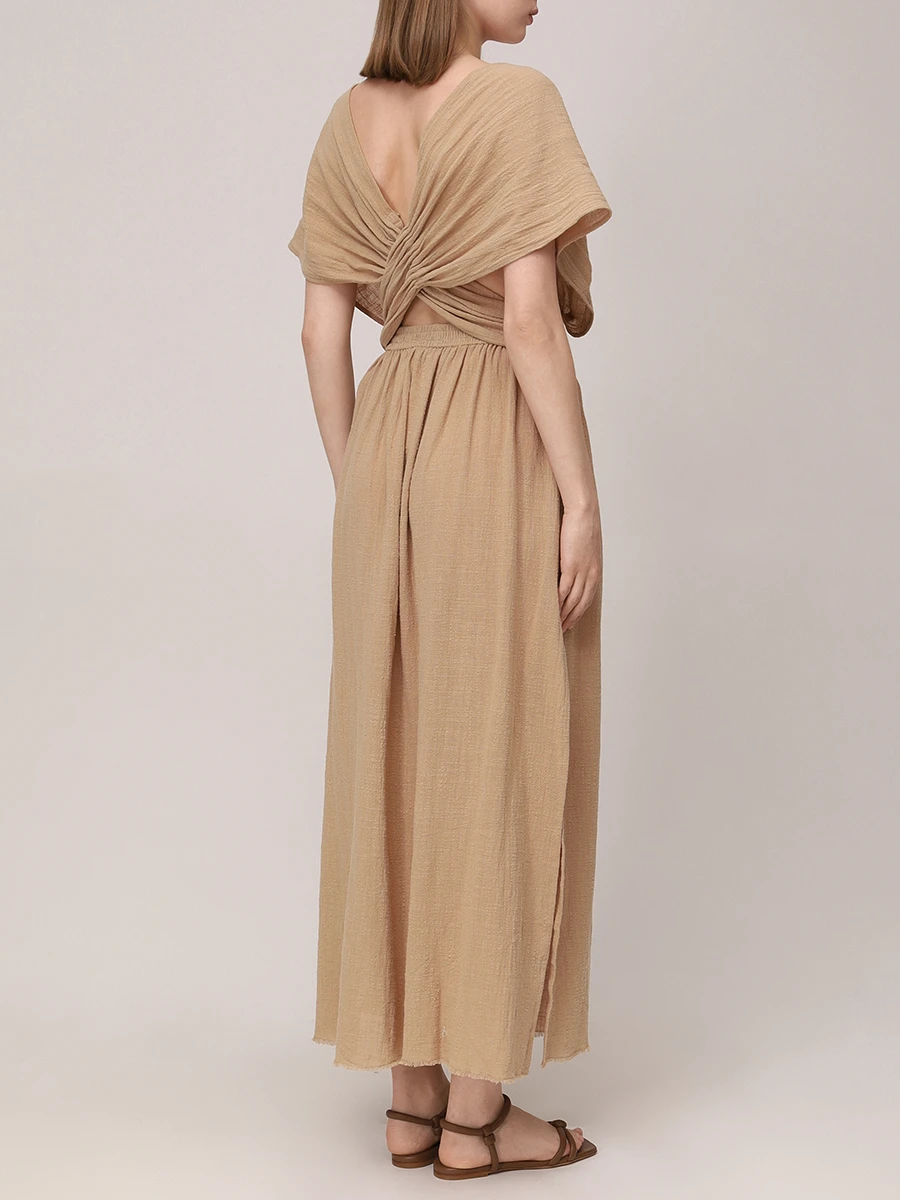 Платье хлопковое MAISON SAINT JULIEN Empire long strap dress Коричневый  Фото 3