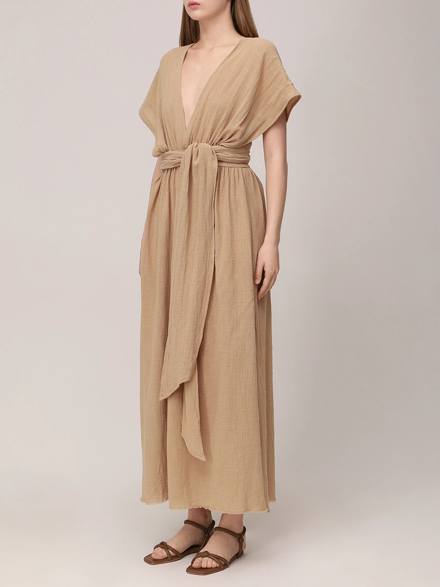 Платье хлопковое MAISON SAINT JULIEN Empire long strap dress Коричневый  Фото 4
