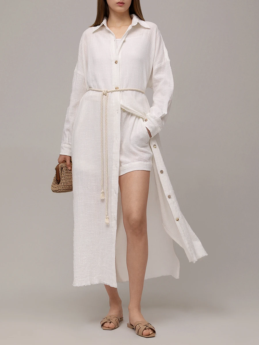Платье-рубашка хлопковое MAISON SAINT JULIEN Mykonos long dress long sleeves Белый  Фото 2