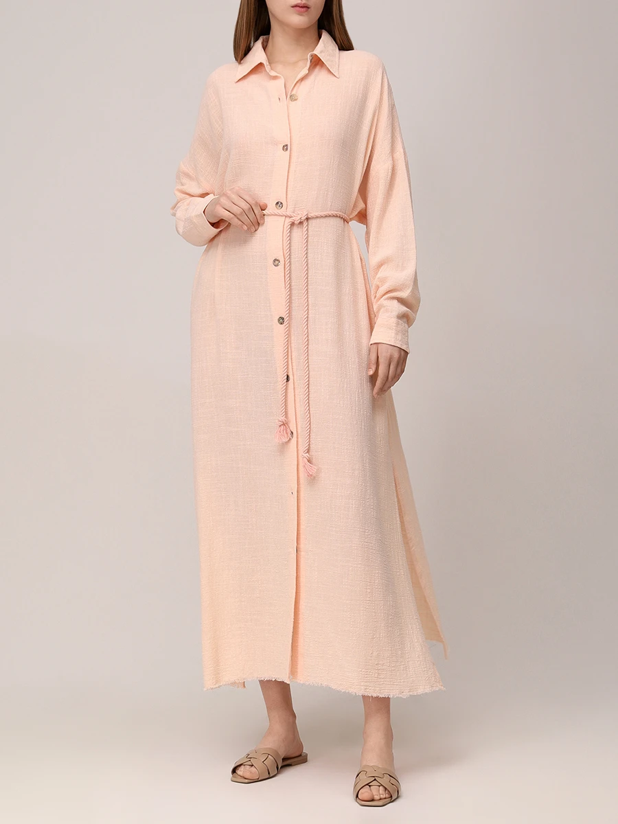 Платье-рубашка хлопковое MAISON SAINT JULIEN Mykonos long dress long sleeves Розовый  Фото 2