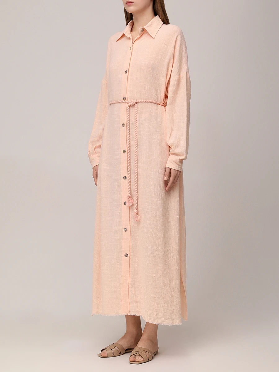 Платье-рубашка хлопковое MAISON SAINT JULIEN Mykonos long dress long sleeves Розовый  Фото 4