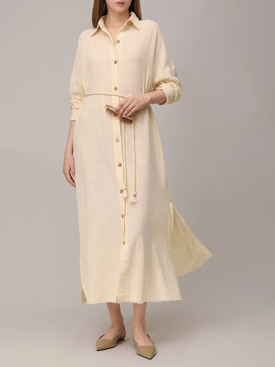 Платье-рубашка хлопковое MAISON SAINT JULIEN Mykonos long dress long sleeves Кремовый  Фото 2