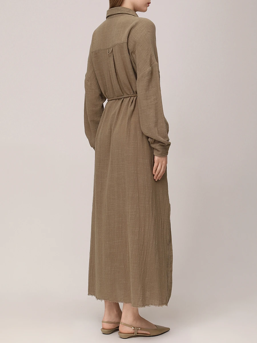 Платье-рубашка хлопковое MAISON SAINT JULIEN Mykonos long dress long sleeves Хаки  Фото 3