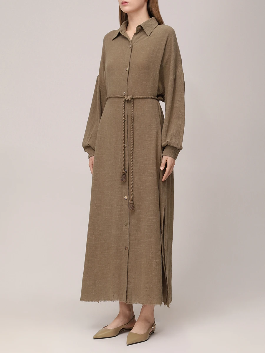 Платье-рубашка хлопковое MAISON SAINT JULIEN Mykonos long dress long sleeves Хаки  Фото 4