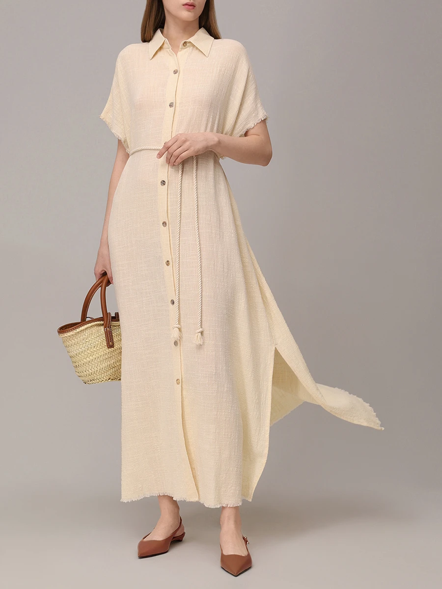 Платье-рубашка хлопковое MAISON SAINT JULIEN Mykonos long shirt dress Кремовый  Фото 2