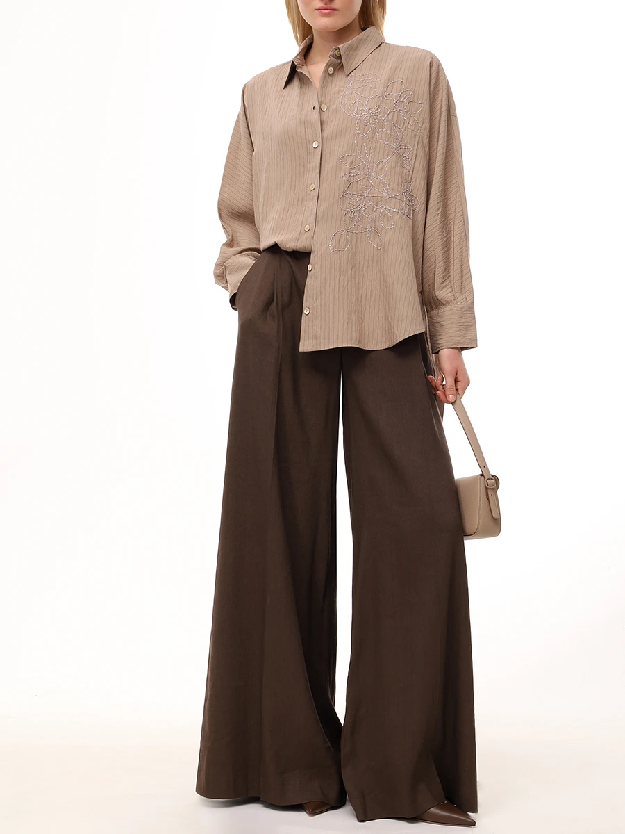 

Брюки изо льна и вискозы, Коричневый, P2550PA79A/3347 259