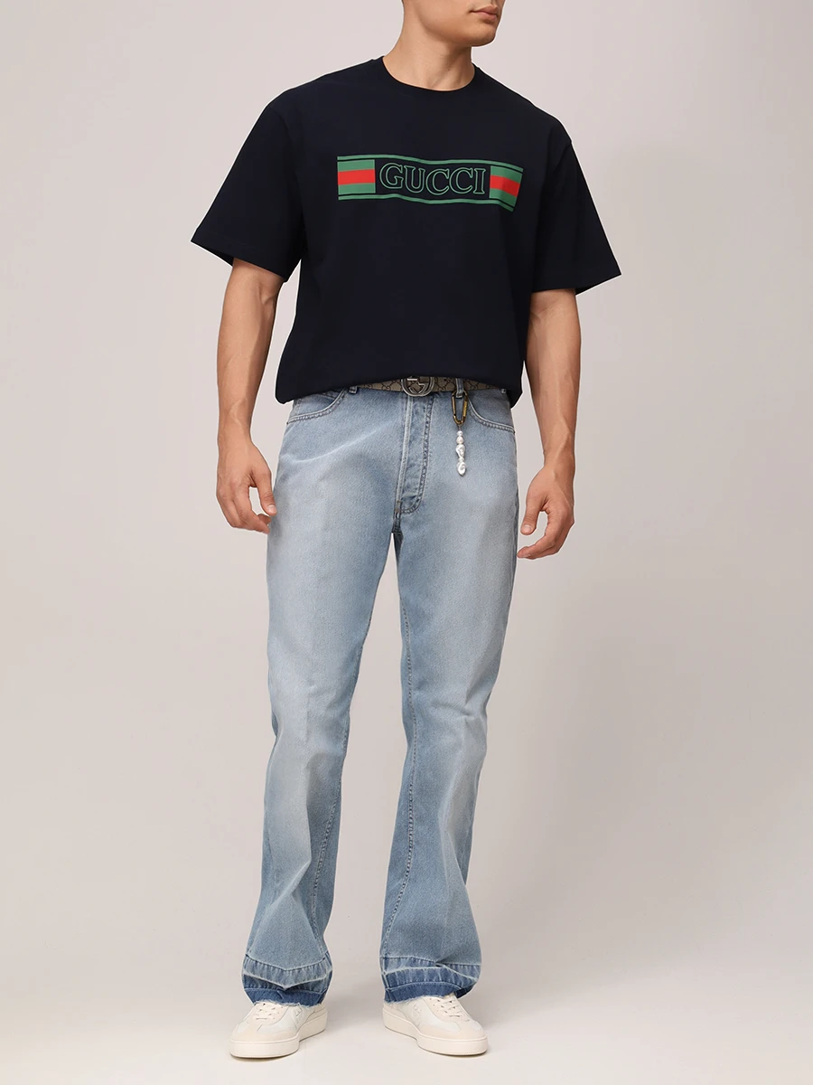Футболка хлопковая GUCCI 796395XJG3P4735 Синий  Фото 2