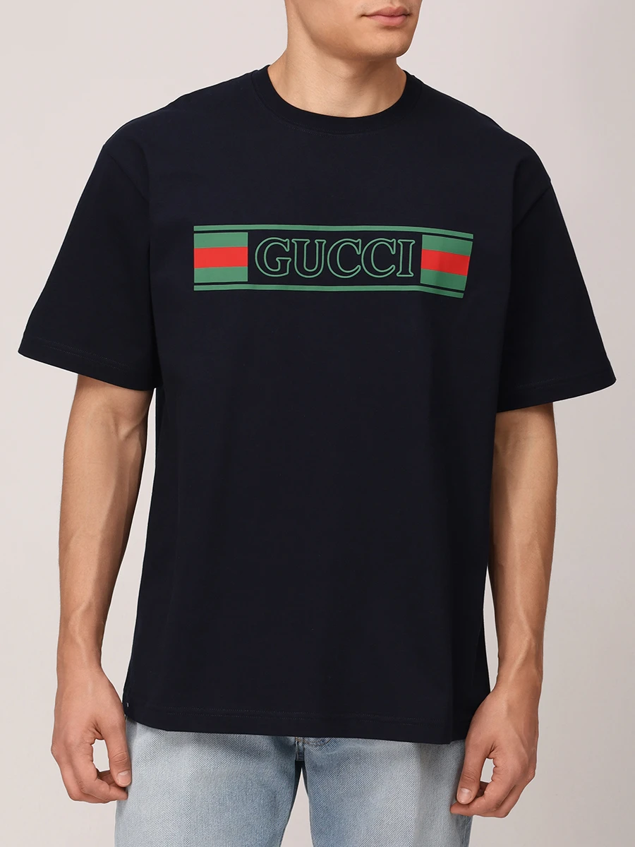 Футболка хлопковая GUCCI 796395XJG3P4735 Синий  Фото 4