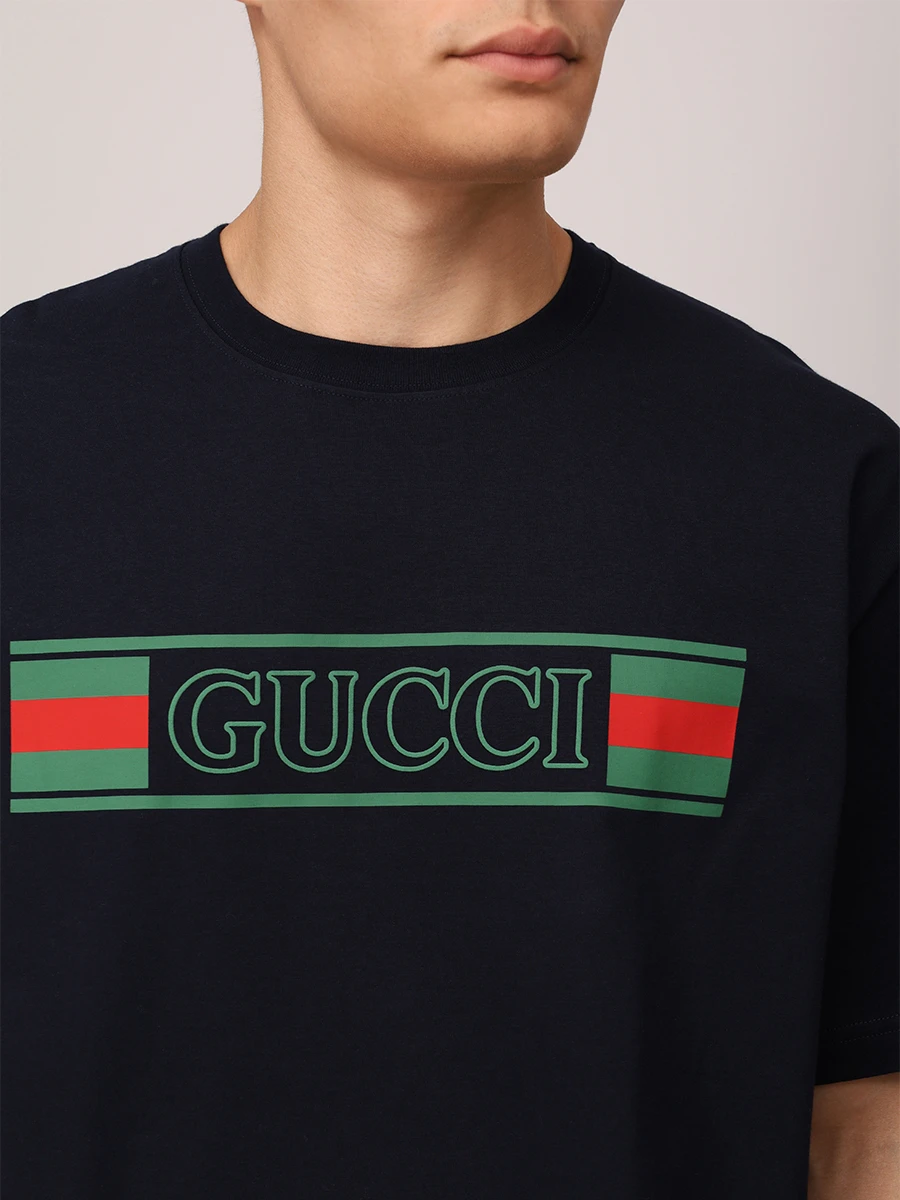 Футболка хлопковая GUCCI 796395XJG3P4735 Синий  Фото 5