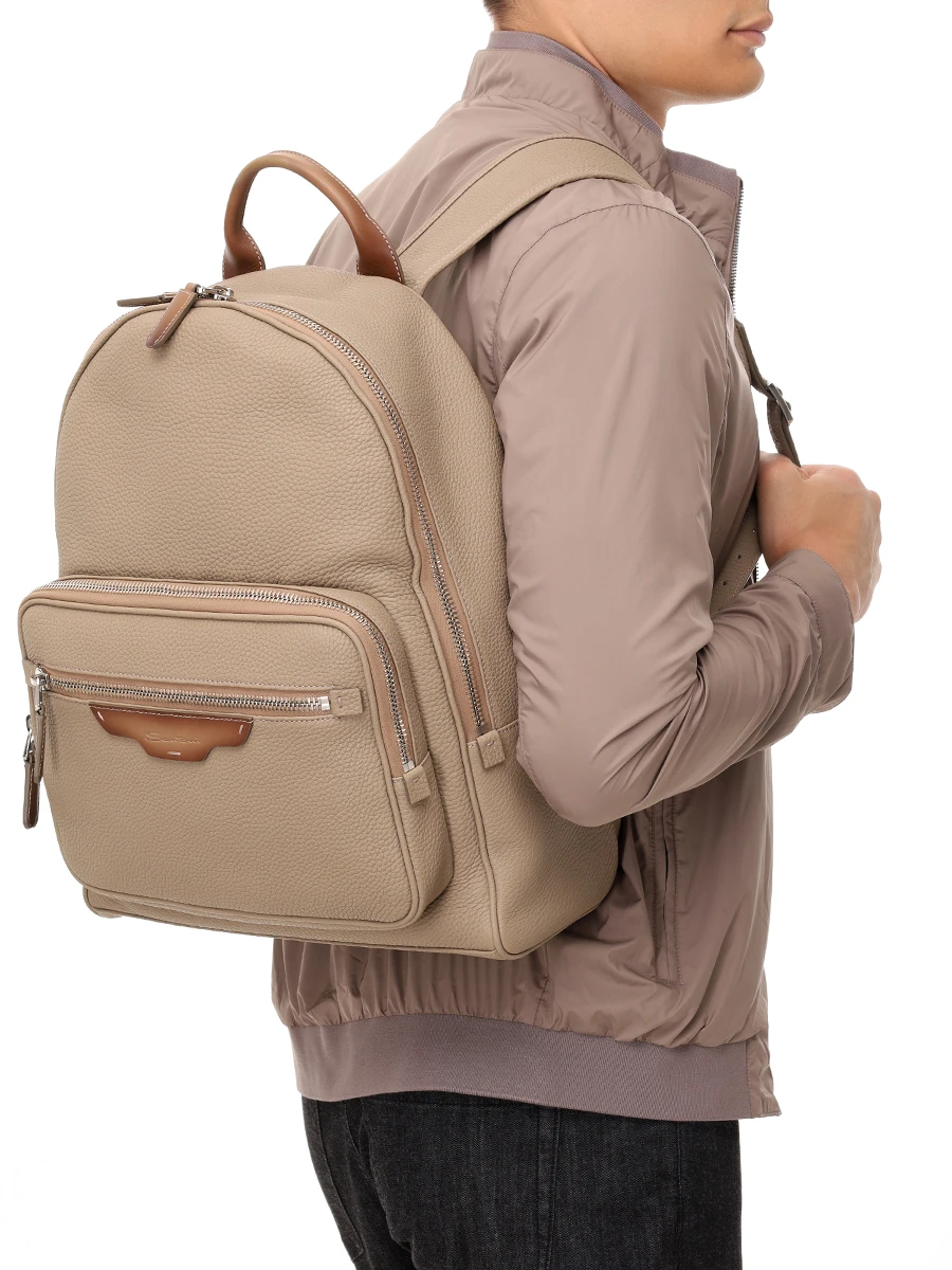 Рюкзак кожаный SANTONI UIBBA2364EN-A2IBM40 Бежевый  Фото 2
