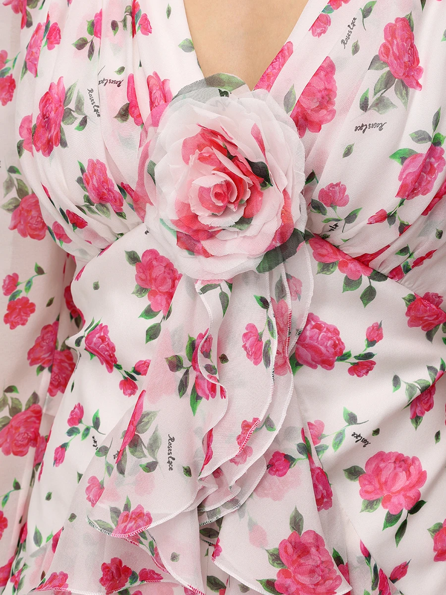 Платье шелковое ROSES AND LACE R24SS_D017CF23_P13L/02 Молочный Цветочный принт  Фото 5