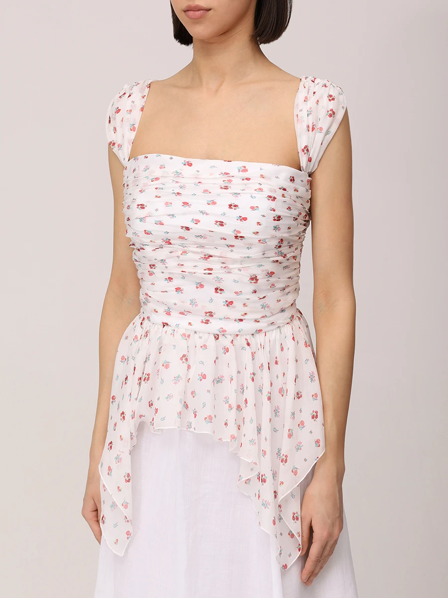 Топ шелковый ROSES AND LACE R24SS_T007CF23_P09S/01 Цветочный принт  Фото 4