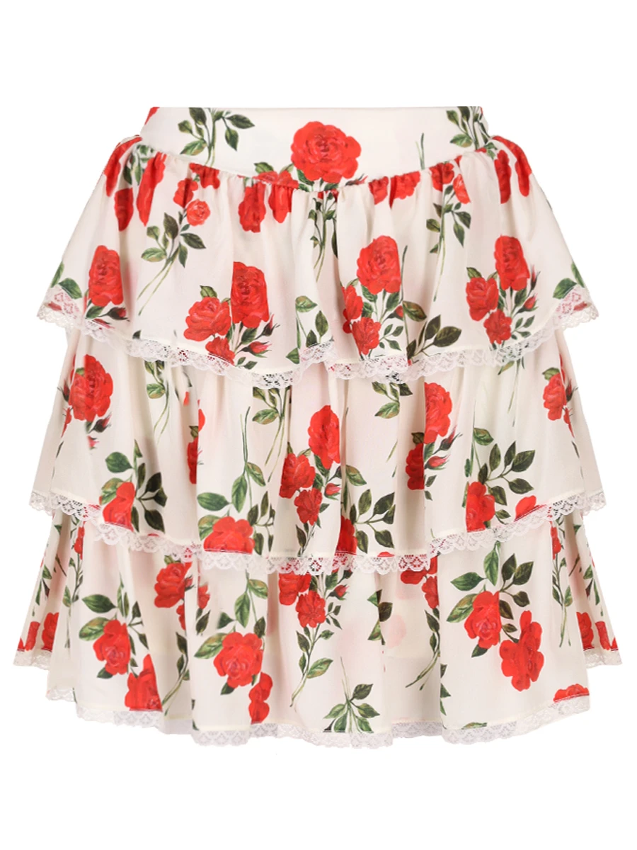 Юбка шелковая ROSES AND LACE R24SS_В072CD23_P09М/01 Молочный Цветочный принт 