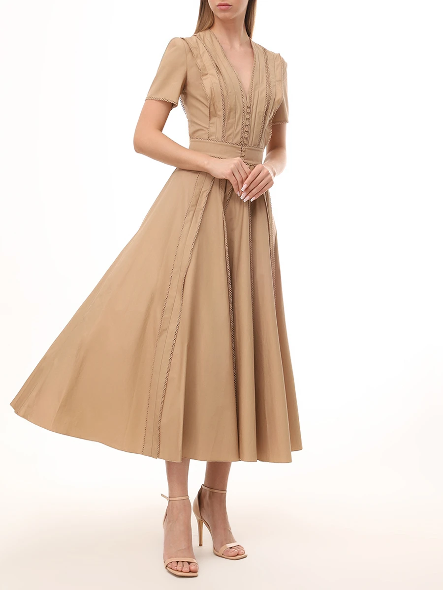 Платье хлопковое ELIE SAAB D0540NR25 PO009 BN002 Бежевый  Фото 2