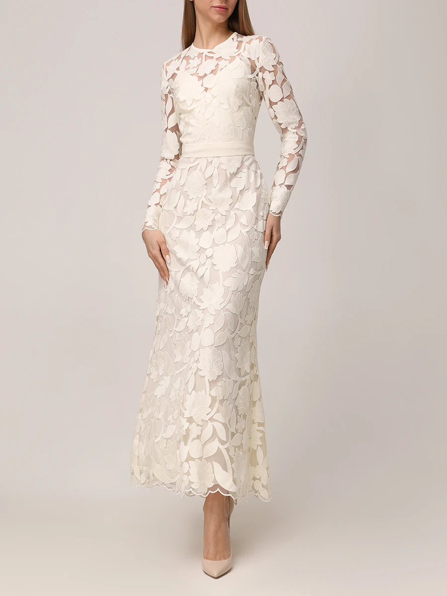 Платье с вышивкой ELIE SAAB D0490NR25 TU012 W0005 Белый  Фото 2