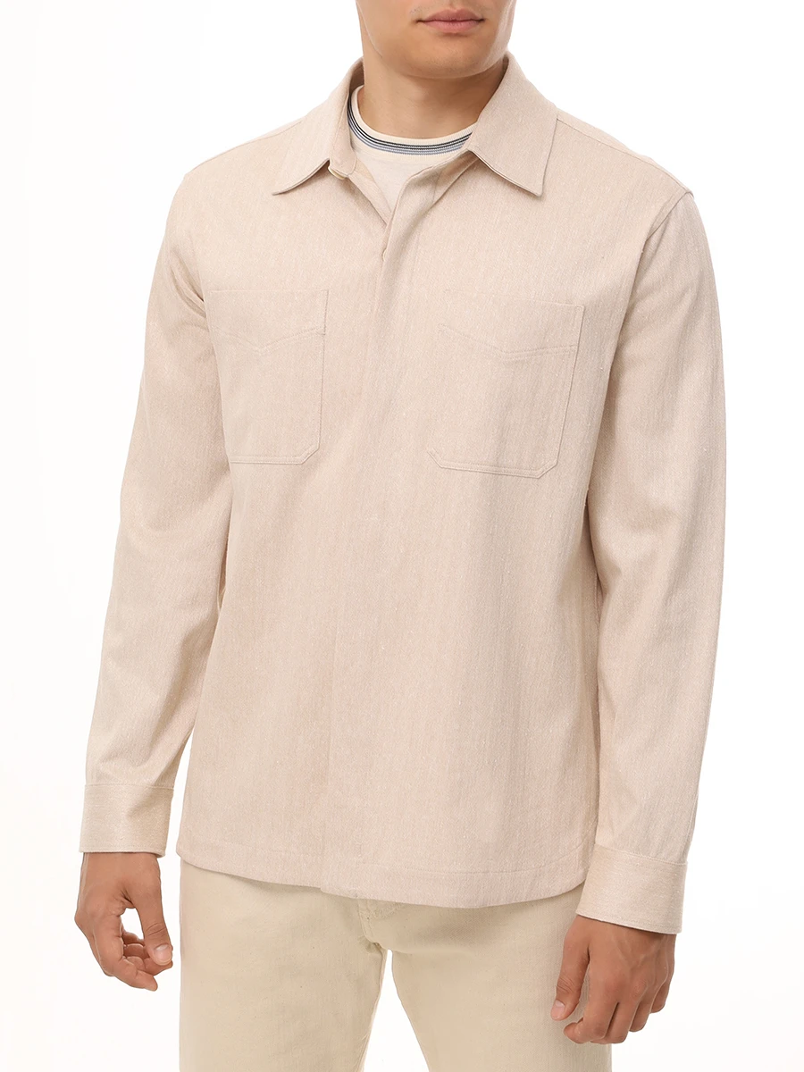 Рубашка из хлопка и льна BRETT JOHNSON SS25J05DONLINCNAT Бежевый  Фото 4