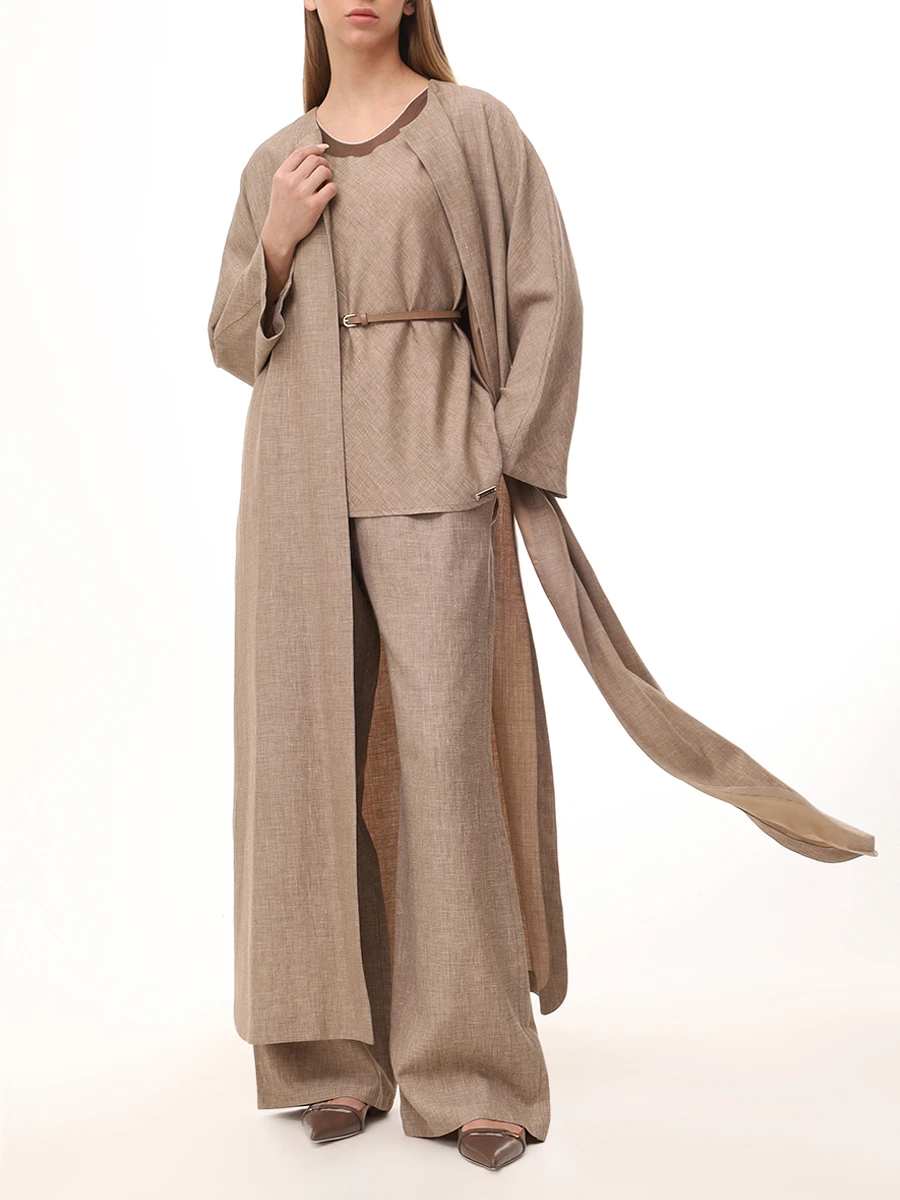 Пальто из льна и шерсти MANZONI 24 25PM444-SHLF Коричневый  Фото 2