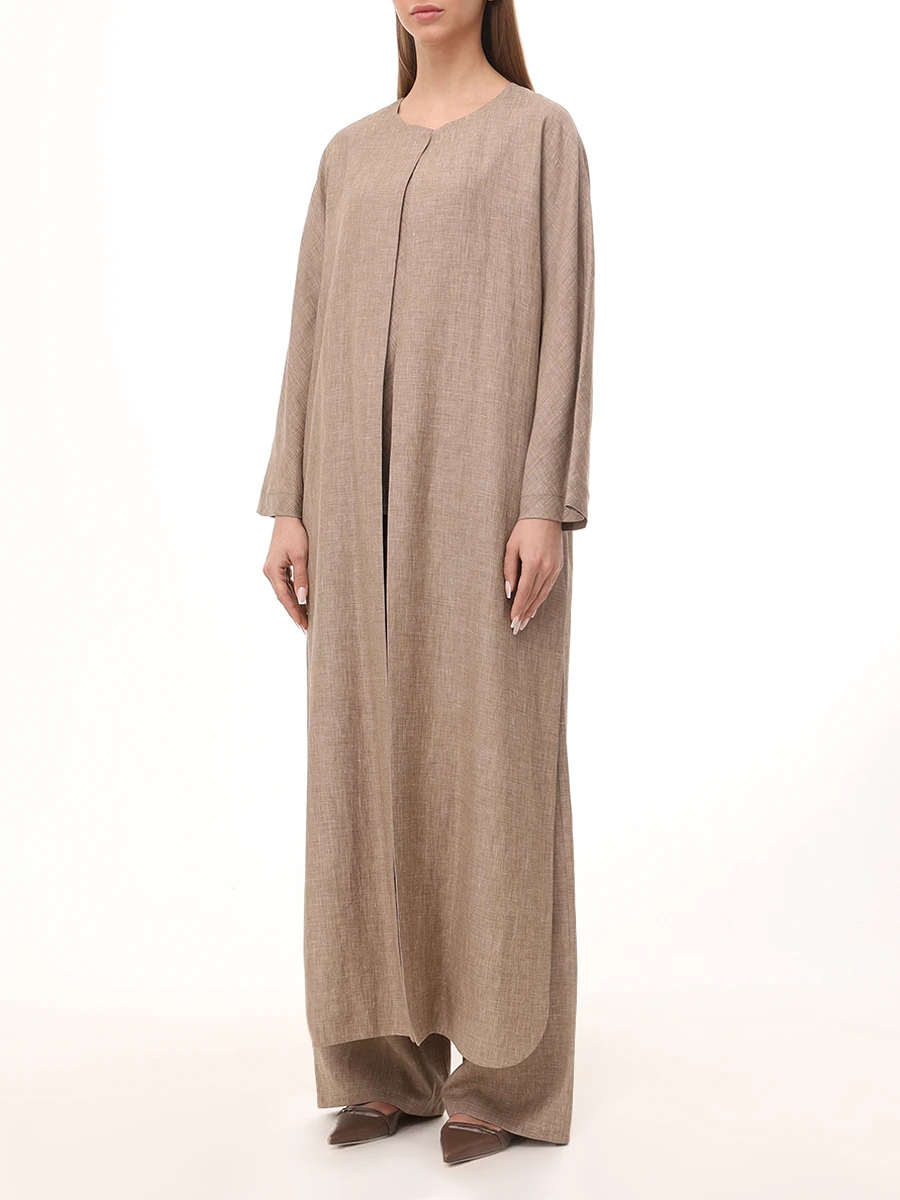 Пальто из льна и шерсти MANZONI 24 25PM444-SHLF Коричневый  Фото 4